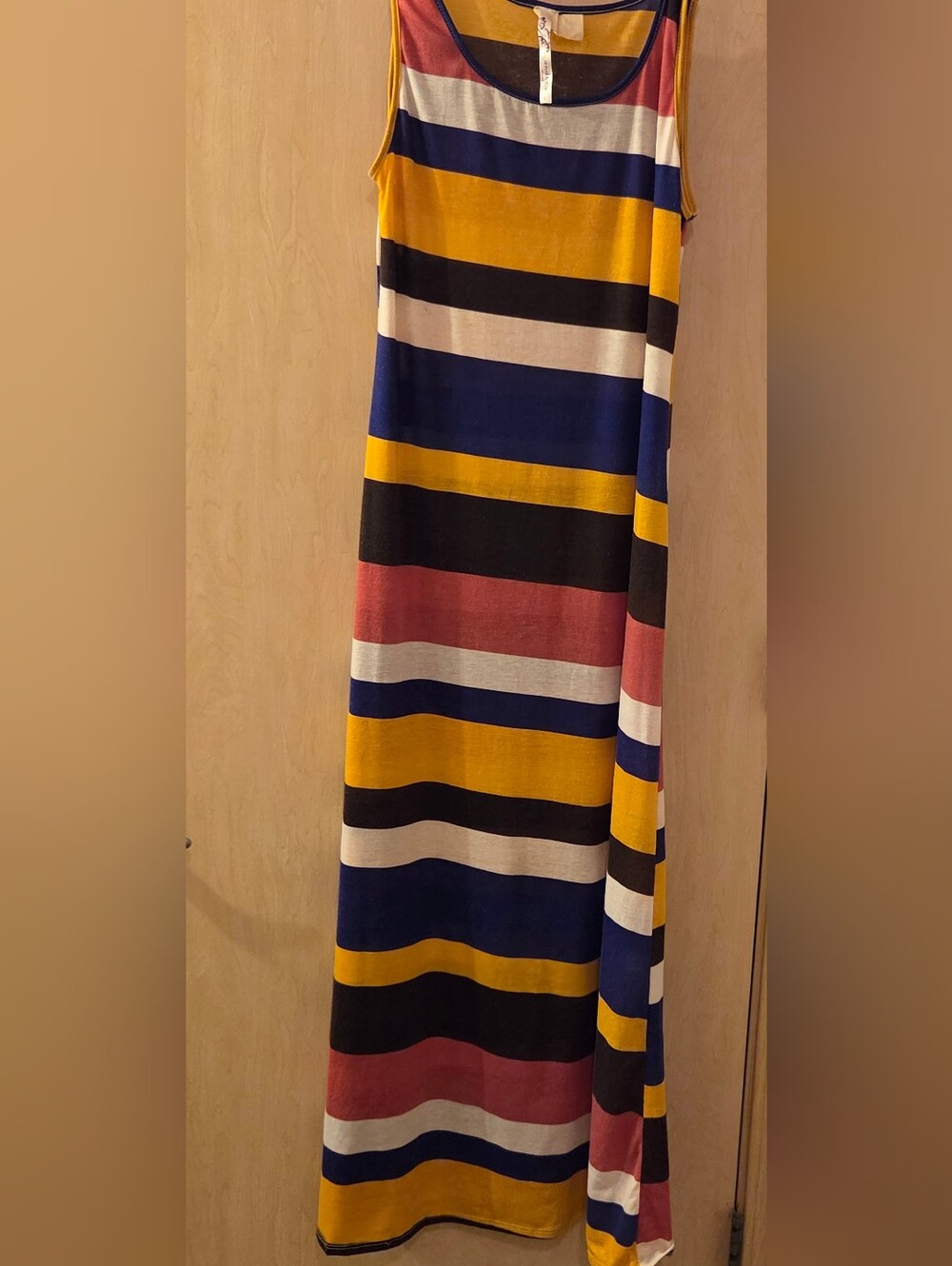 Andrea Missy Size large Full Length Poly Spandex Sleeveless Striped Maxi Dress L
